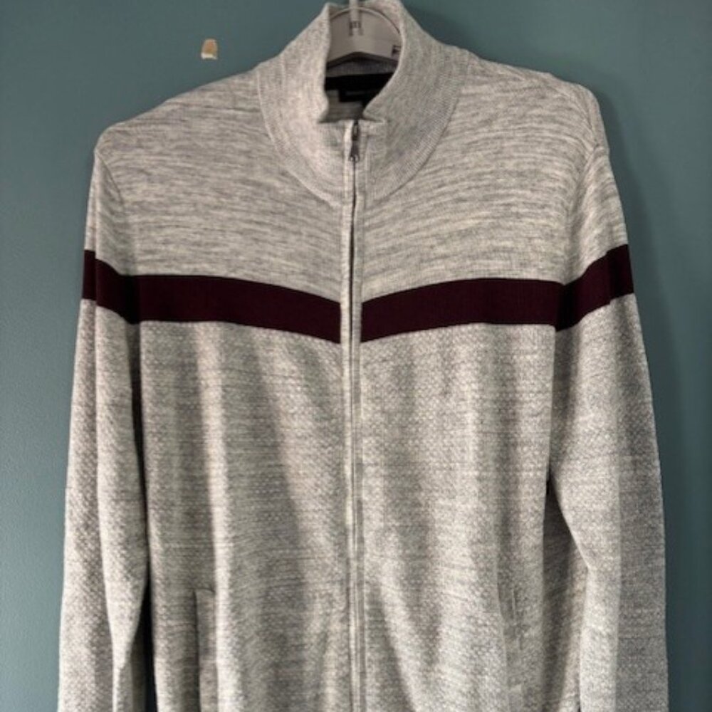 Banana Republic XL Full Zip Sweater Gray Mens Mock Neck Preppy Casual Tight Knit